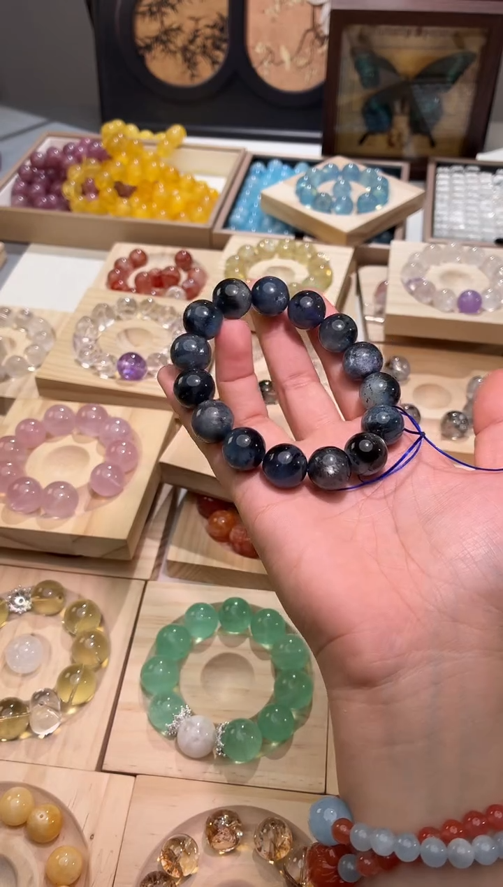 裸石海蓝宝石黑爆闪地狱之眼海蓝宝14-15mm【1颗】