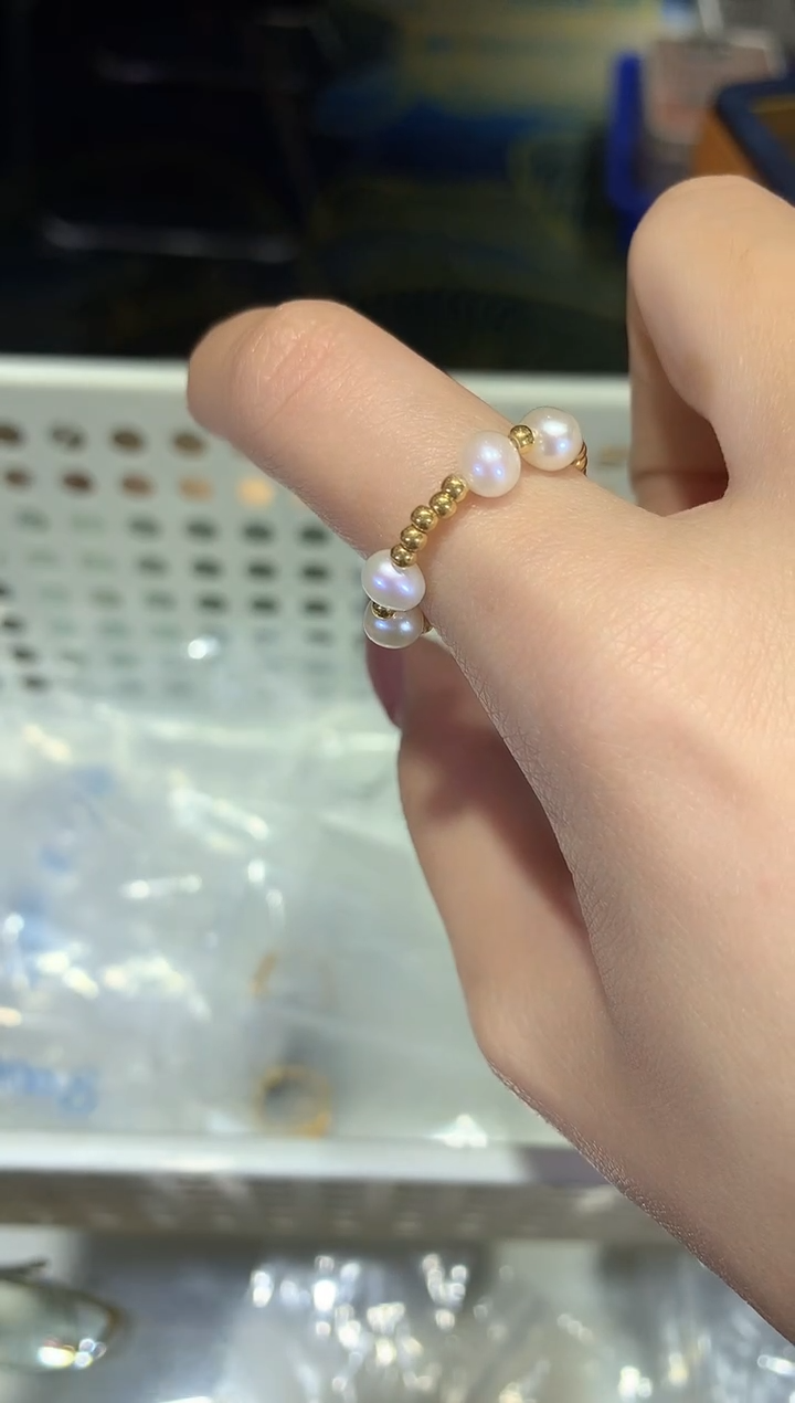 【闪购商品】淡水珍珠戒指足金镶嵌珍珠戒指