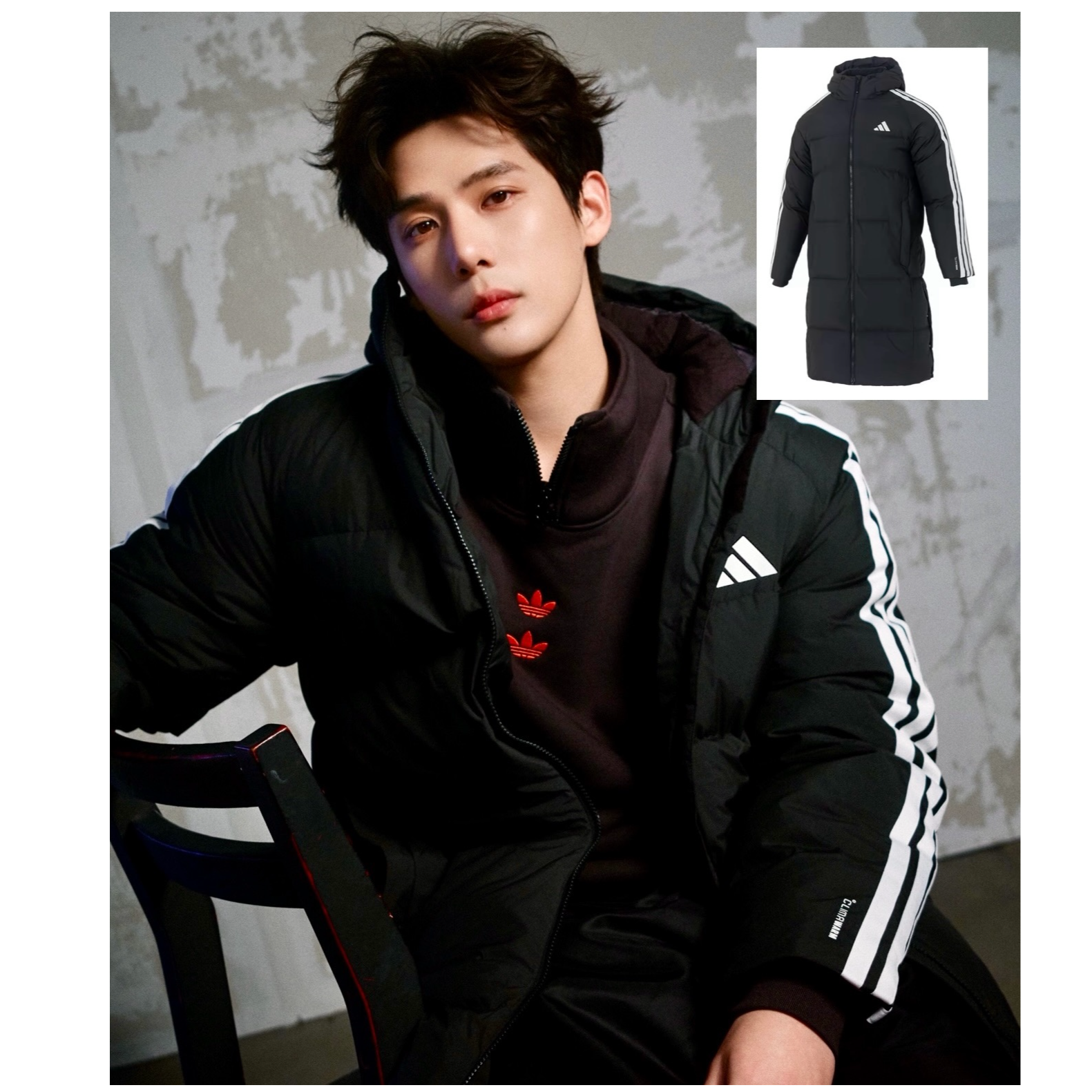 阿迪达斯新品男子拒水防风保暖长款600蓬鸭绒连帽羽绒服KC2498