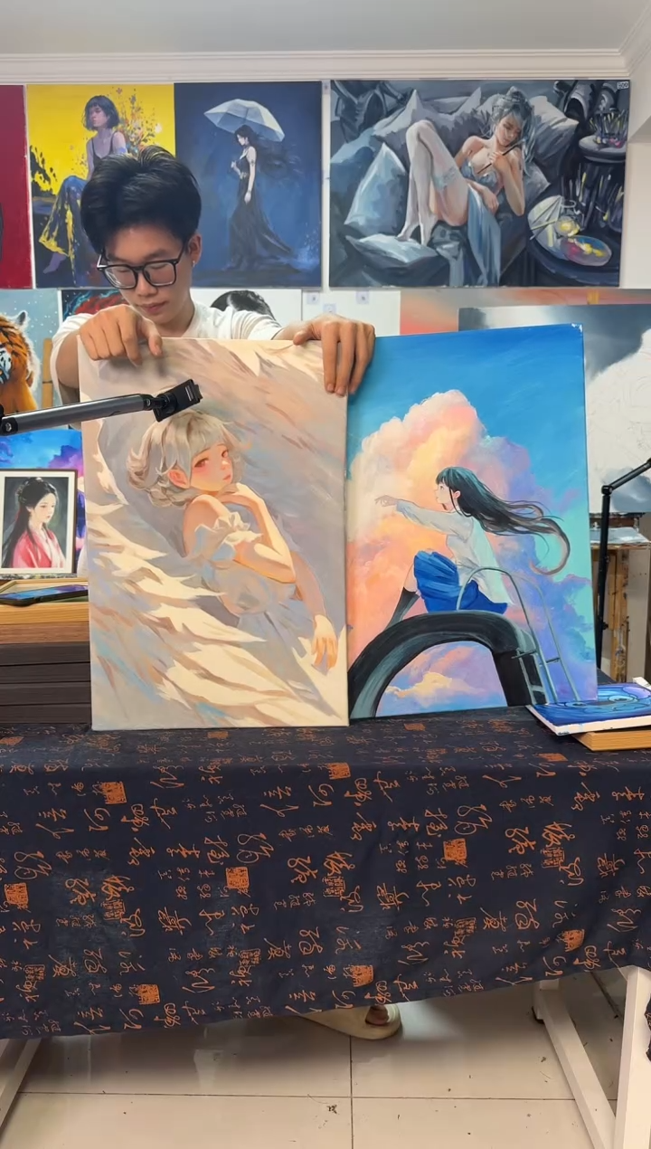 丙烯画M?纸飞机 天使女孩丙烯画s