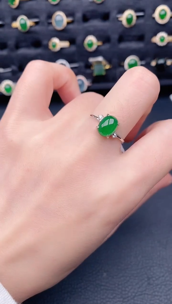 银S925镶嵌戒指翡翠天然a货翡翠78