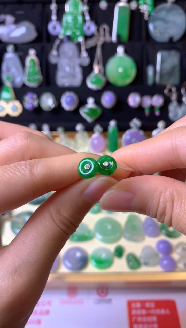 【闪购商品】翡翠耳饰18K金镶嵌成品耳饰