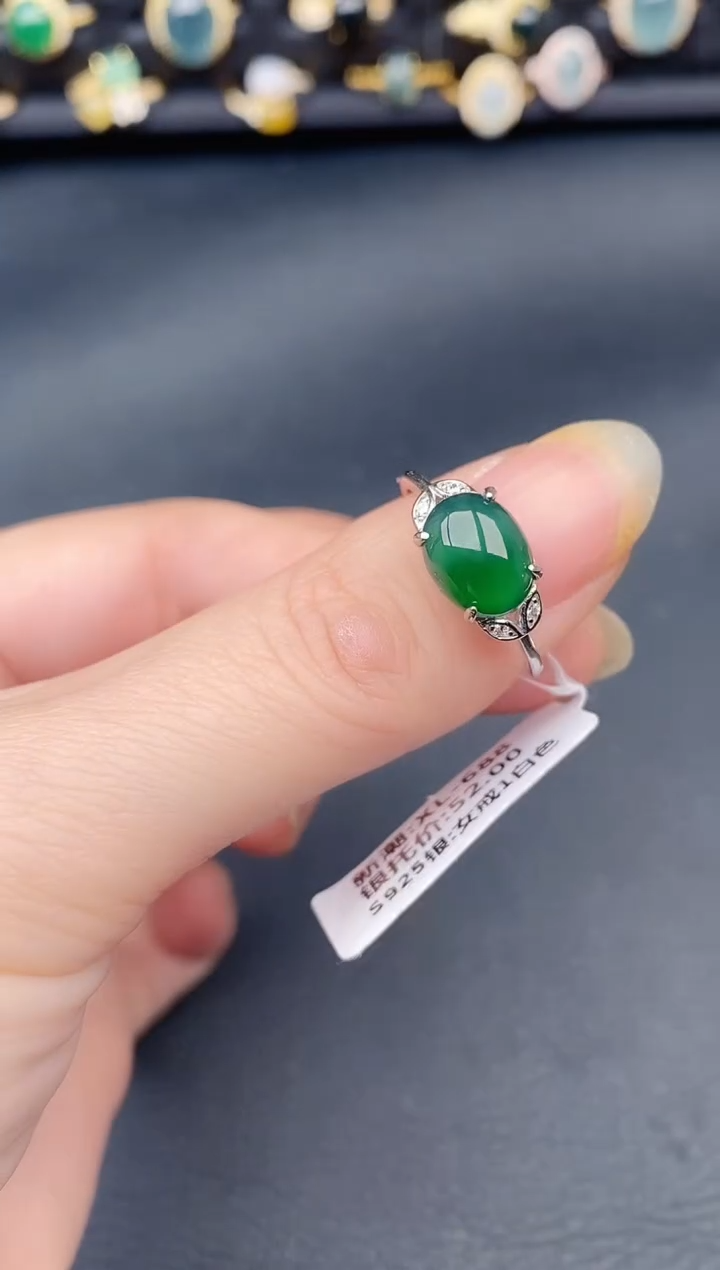 银S925镶嵌戒指翡翠天然a货翡翠73