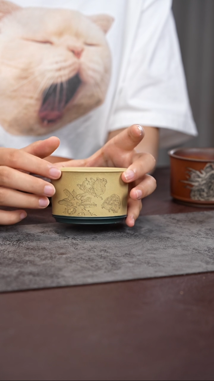 茶杯紫砂童子系列 刻绘