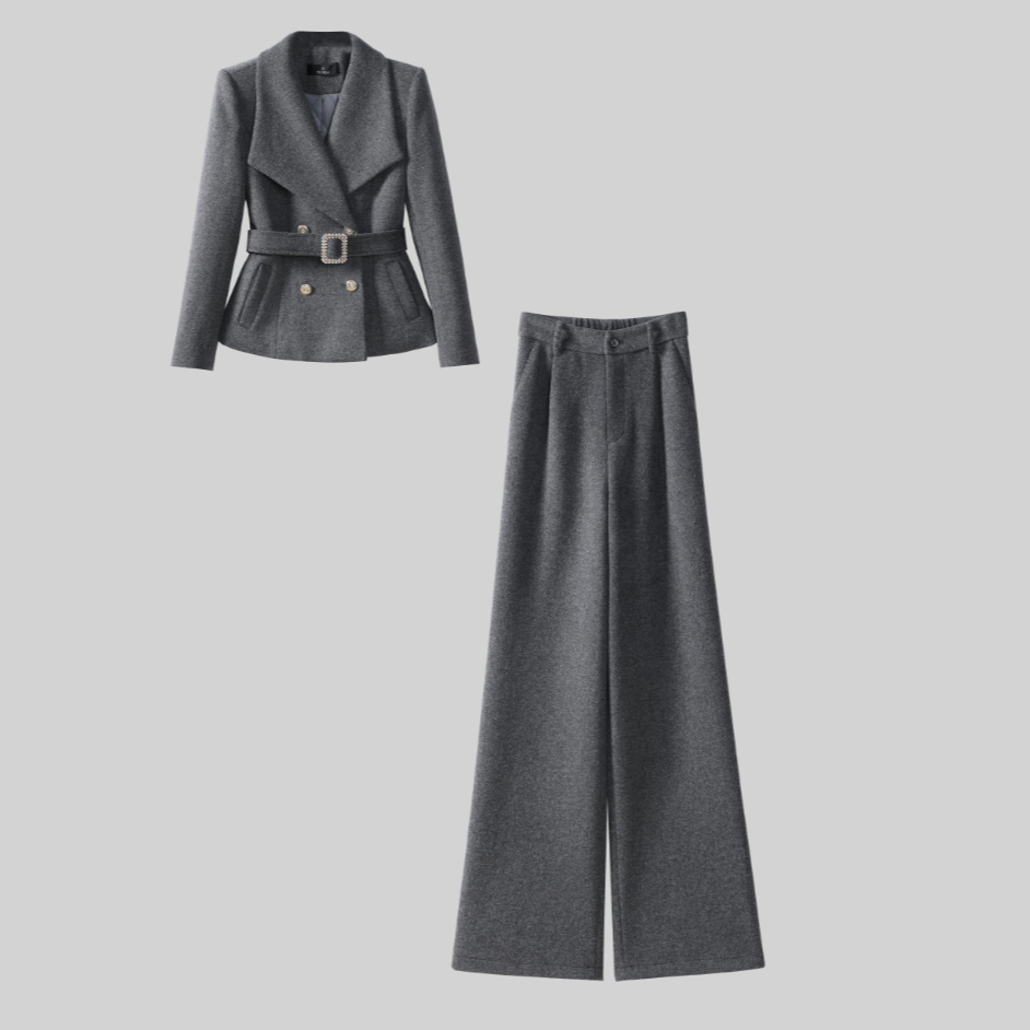 6684秋冬新款斜纹重工时尚显瘦西装套装设计感西服阔腿裤套装