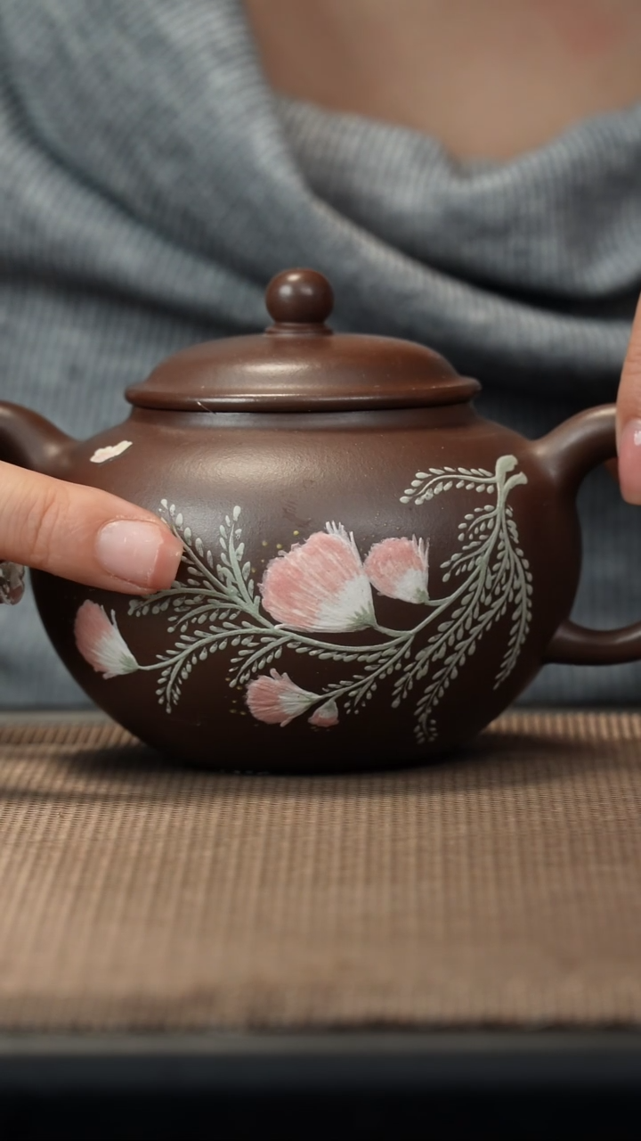 茶壶紫砂朱泥泥绘莲子240cc