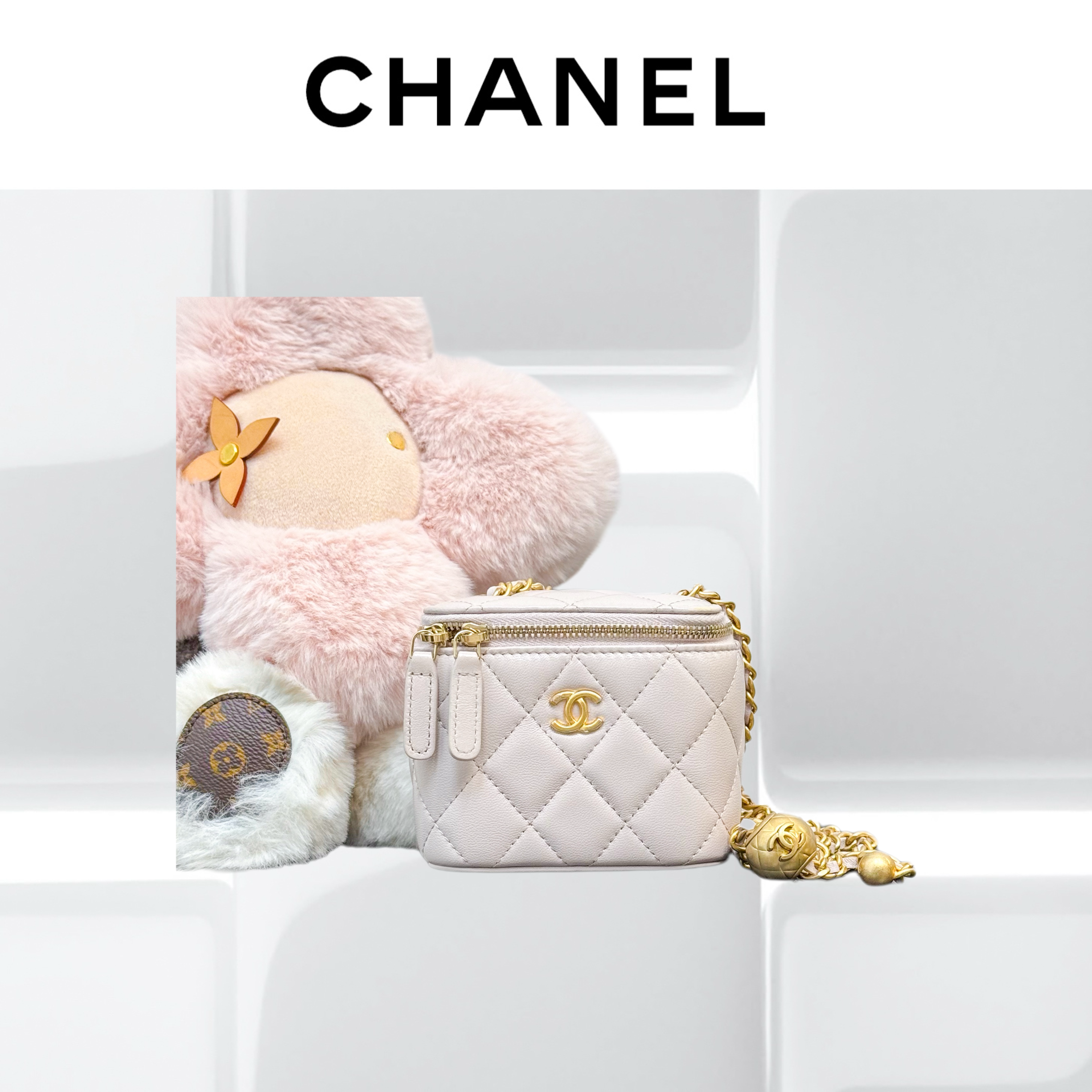 99新 Chanel/香奈儿 21B 淡粉色小金球方盒子链条包
