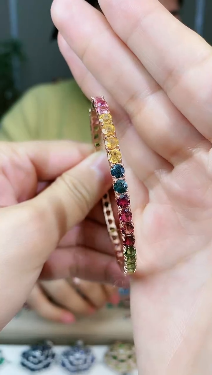 【闪购商品】碧玺手镯银S925镶嵌手镯