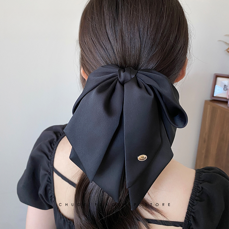 气质黑色缎面蝴蝶结马尾夹高级感显发量抓夹小众发夹头饰FJ063