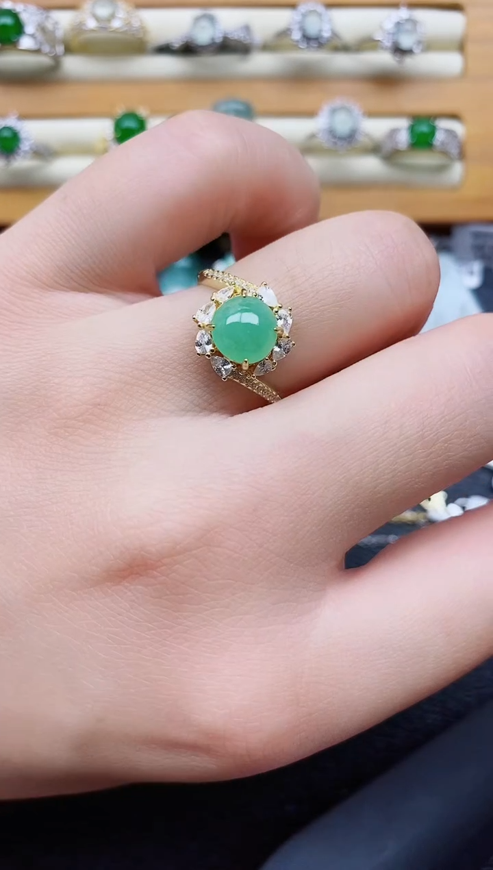 银S925镶嵌戒指翡翠1