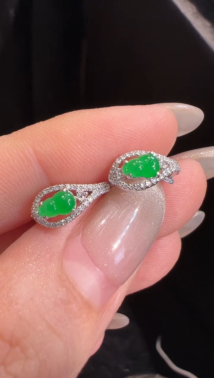 【闪购商品】翡翠耳饰18K金镶嵌耳饰