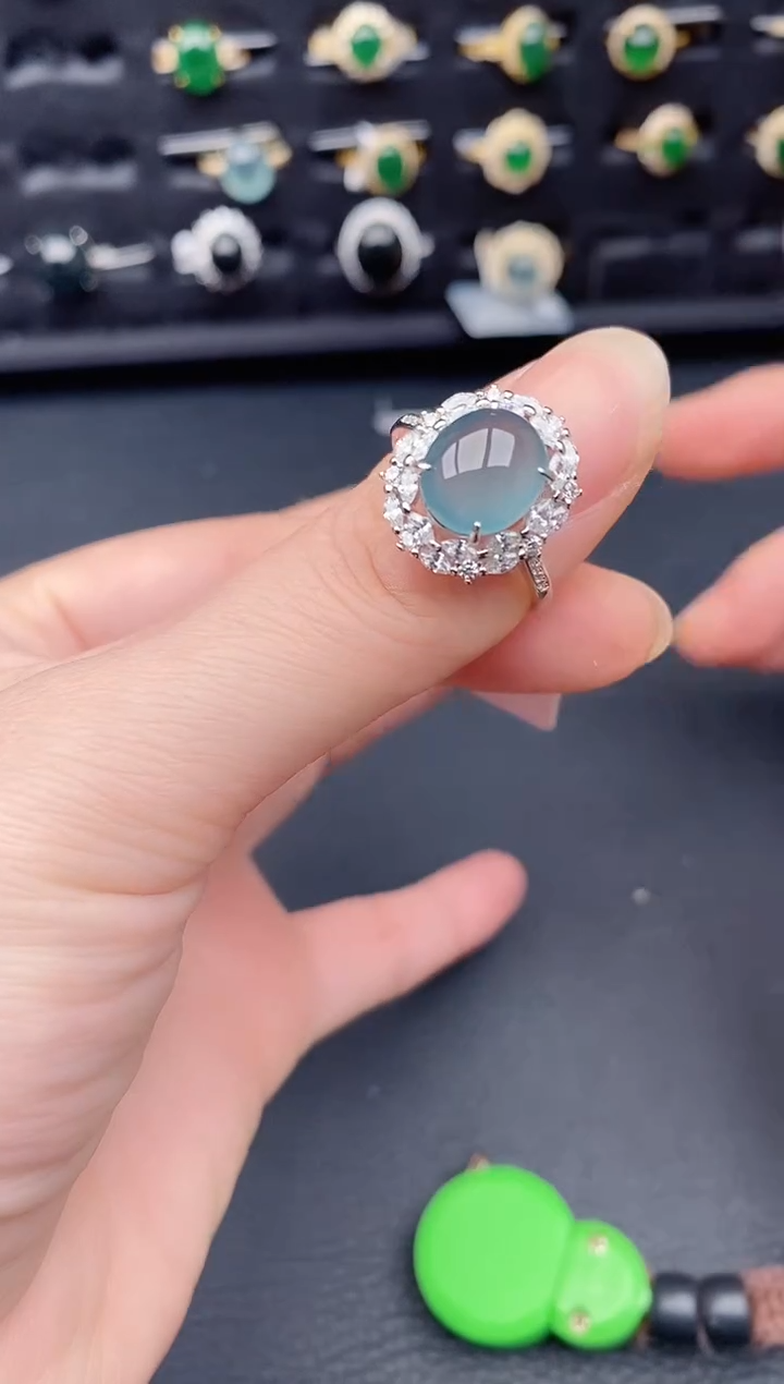 银S925镶嵌戒指翡翠天然a货翡翠237