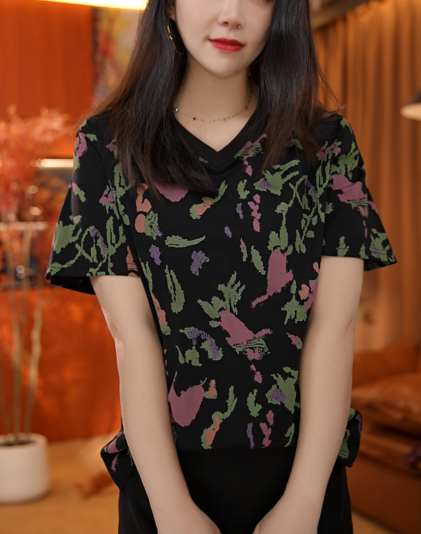 【大瑾瑾】-洋气抽象图案短袖T恤【1278】