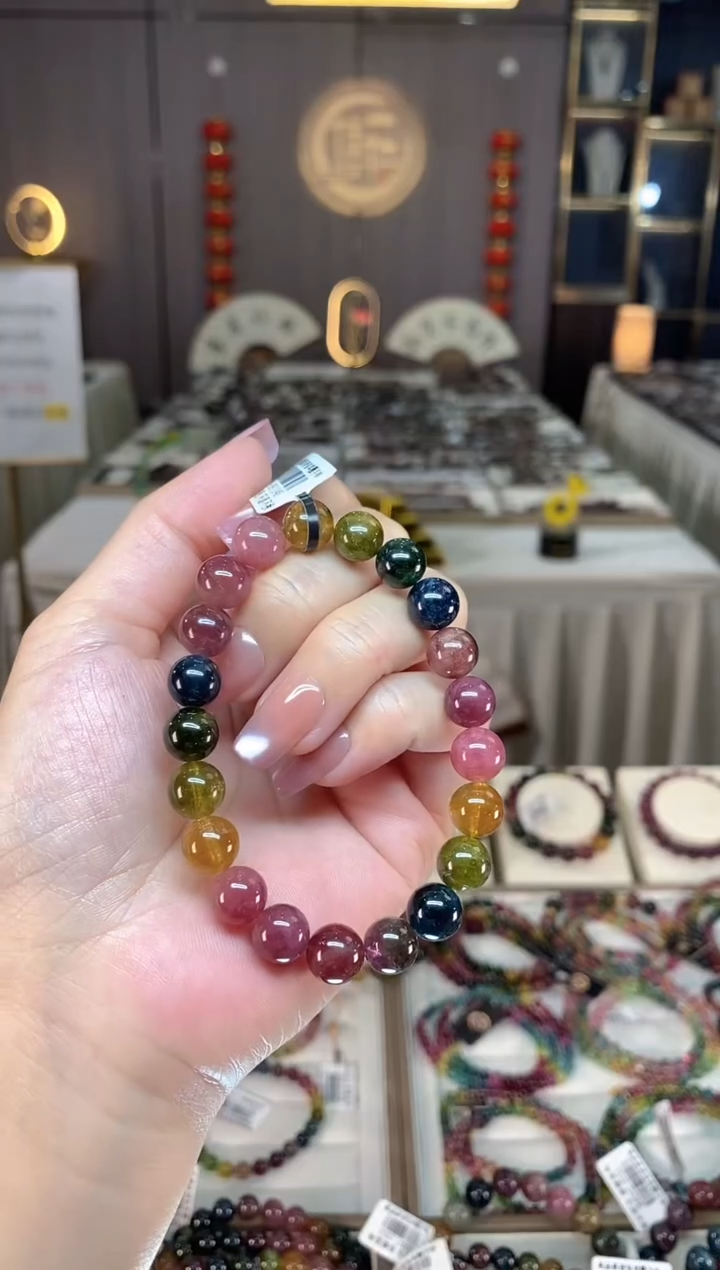 未镶嵌透体老矿碧玺彩虹单圈手串9mm+碧玺hon多样性发一条