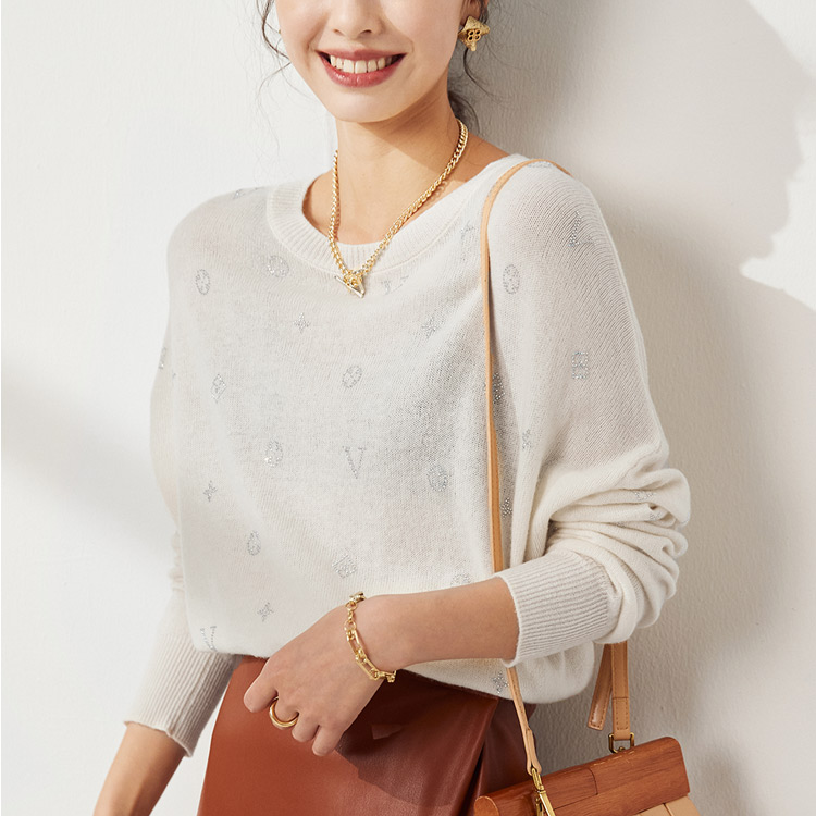 【时尚烫钻】Y秋冬落肩款绵羊毛针织衫LS02329Y-D【863】ES2F9258Y