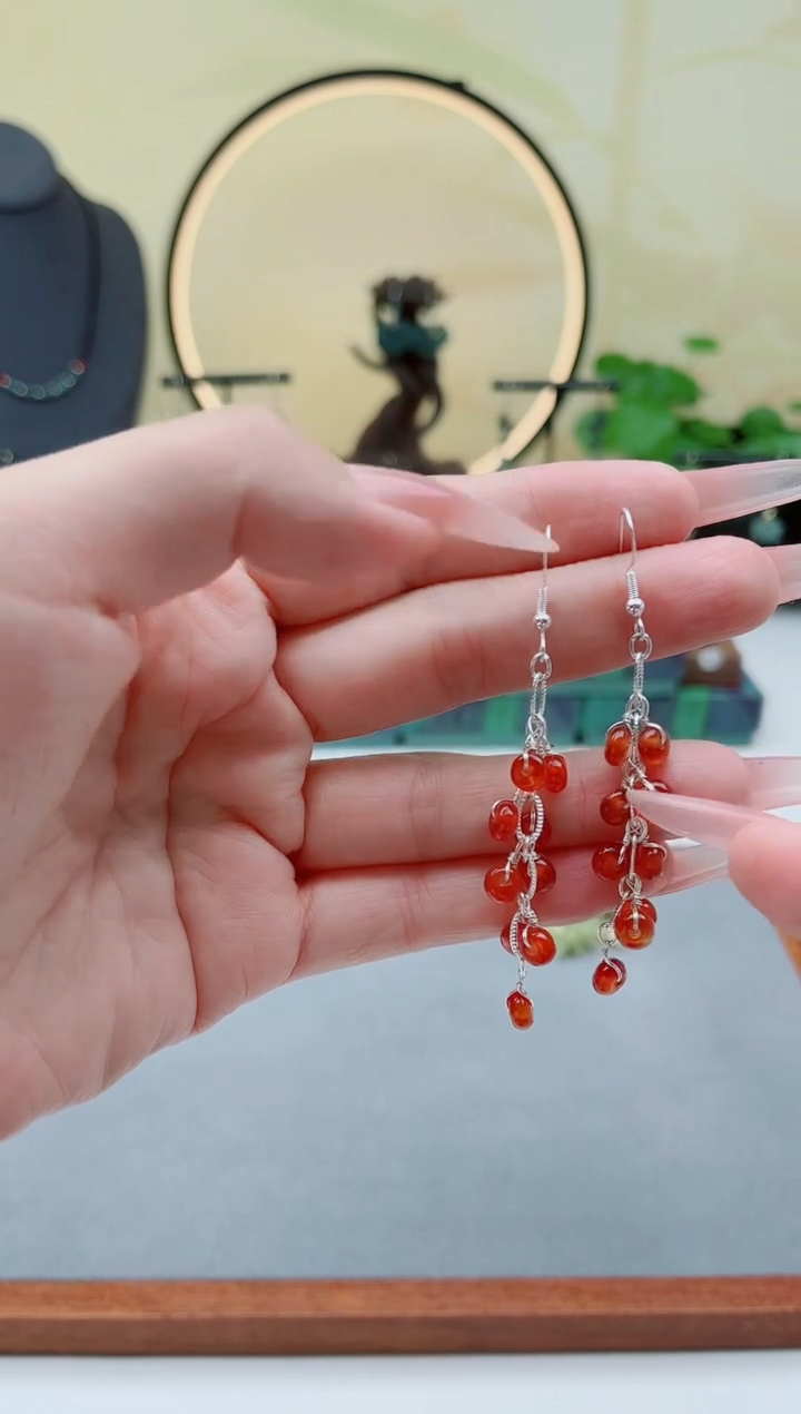 未镶嵌耳饰玛瑙/玉髓00红色流苏