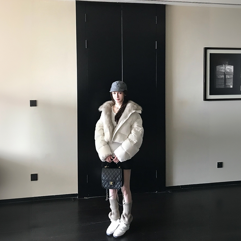 轻绒欧包韩系大毛领冬季新款短款棉服女加厚小个子皮草面包服外套