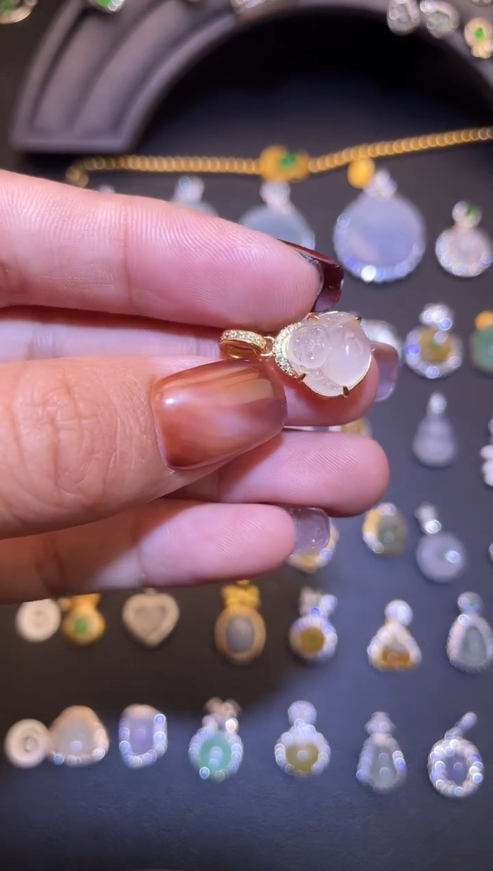 吊坠(不含链)18K金镶嵌翡翠1