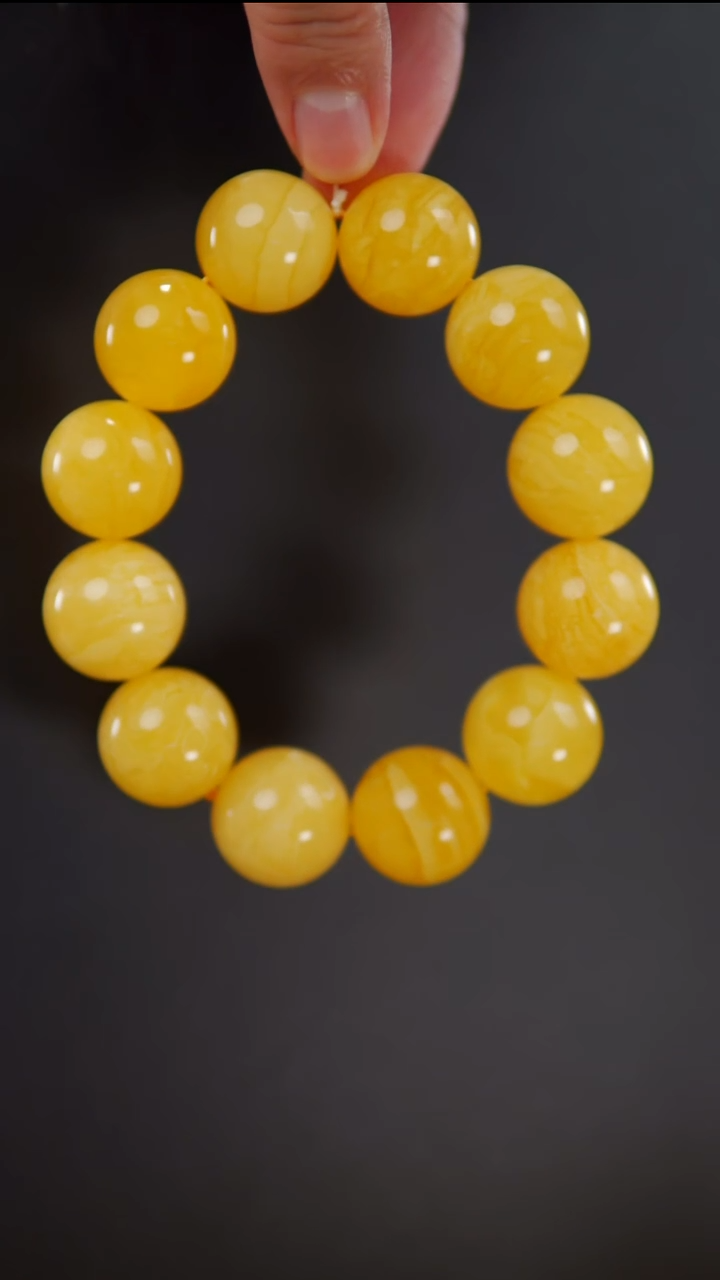 手链琥珀未镶嵌焦皮料圆珠手串57.7