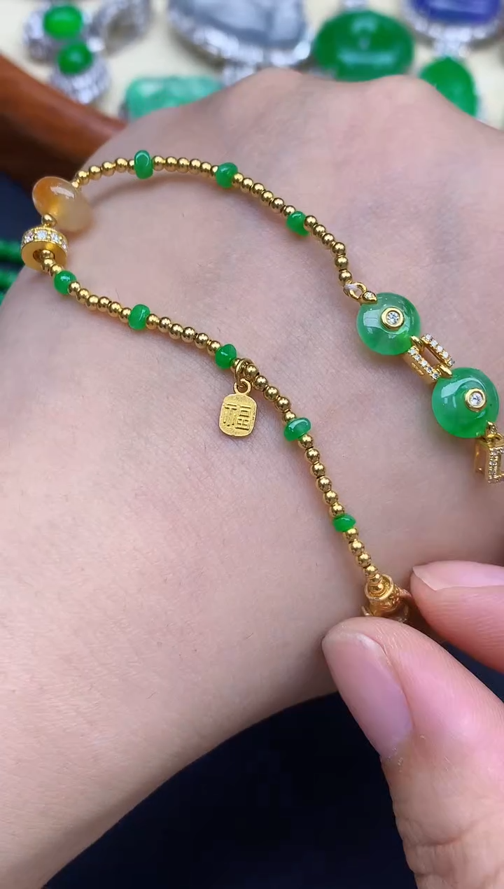 18K金镶嵌手链翡翠564-中国好珍宝