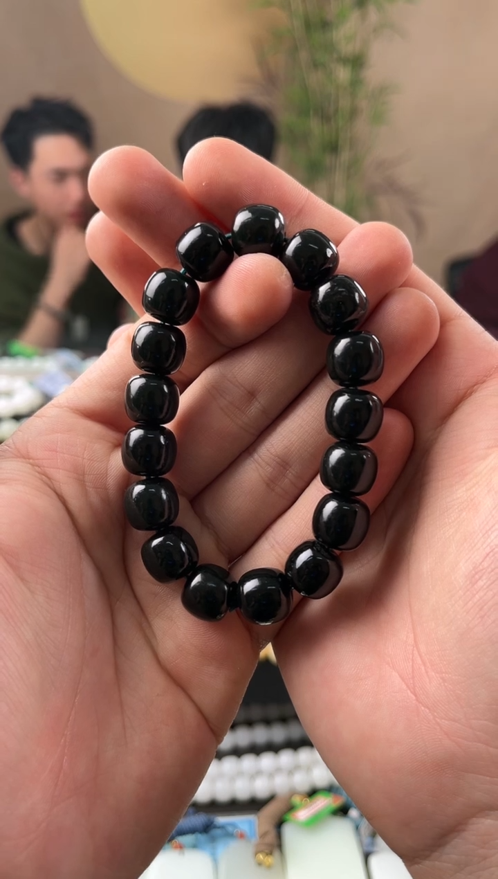 【闪购商品】和田玉手串未镶嵌和田黑青老型珠手串卡12微色差