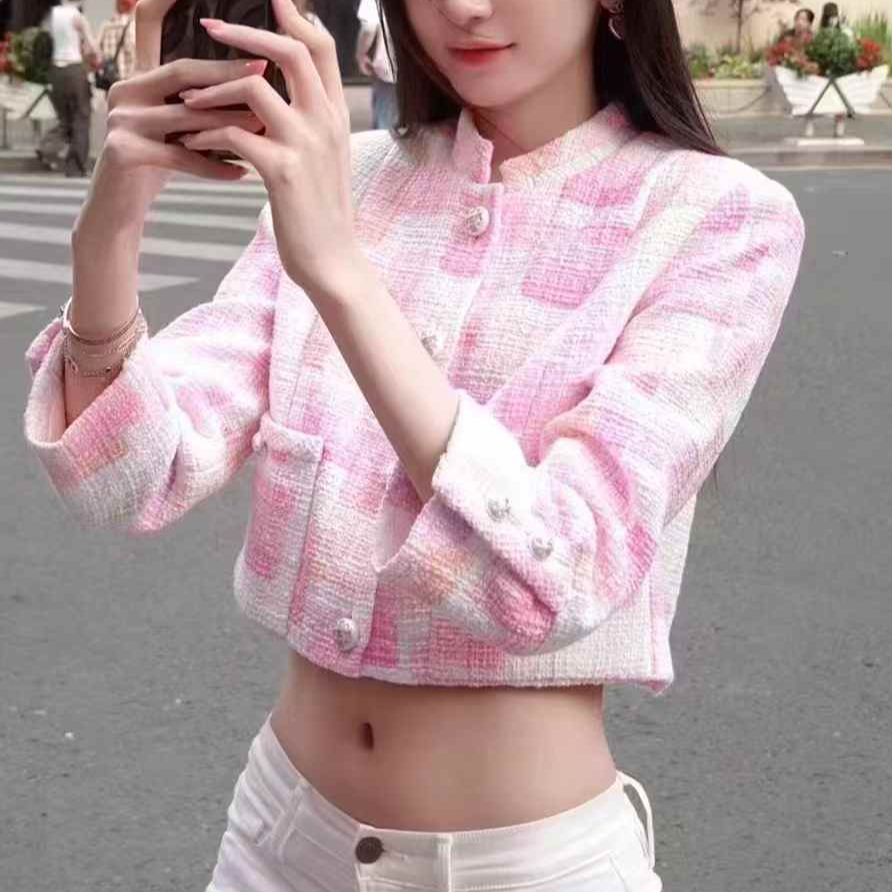99新 Chanel/香奈儿 23S春夏38码粉色晕染编织外套