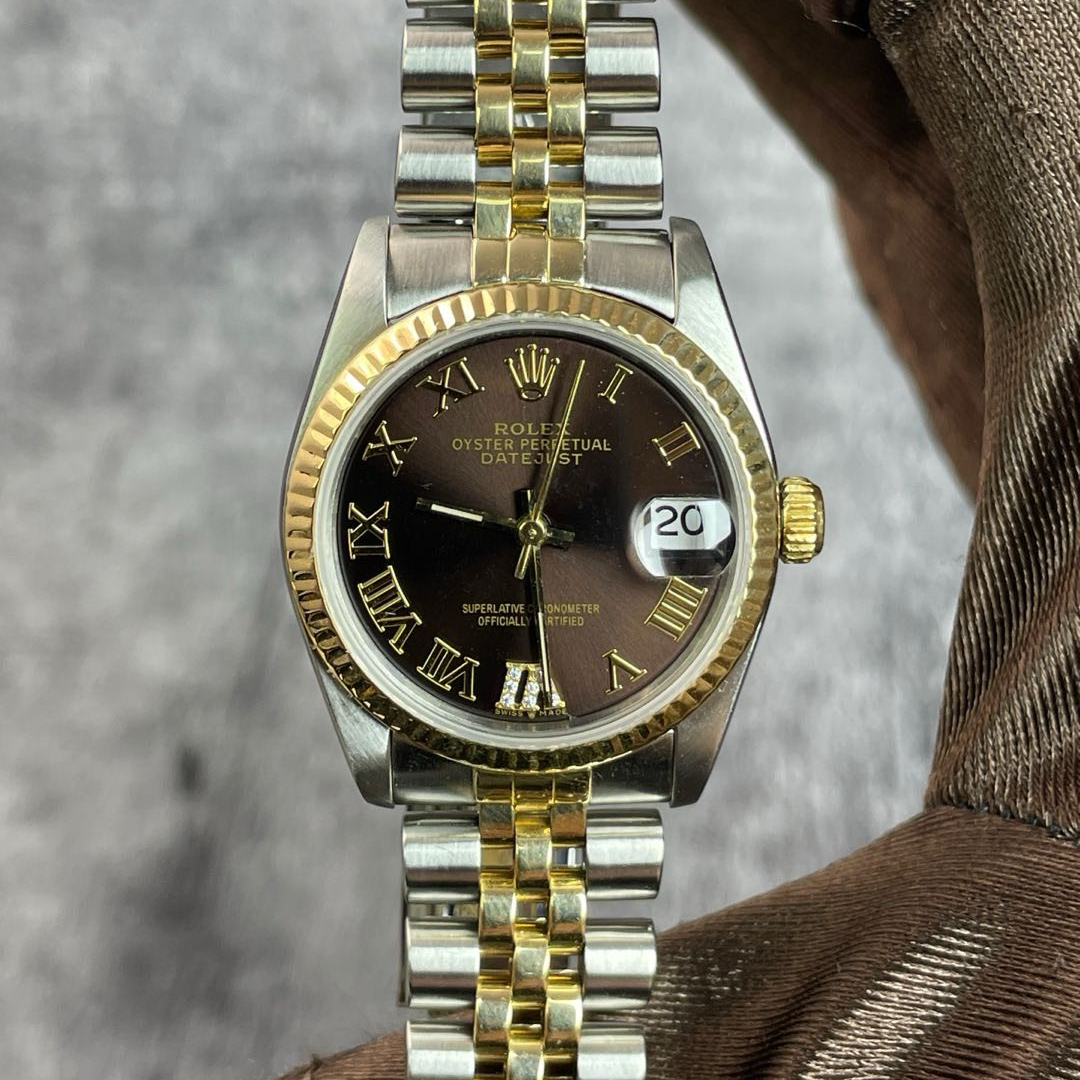 99新 Rolex/劳力士 日志女表-自动机械-A0829-咖罗马牙圈-31mm