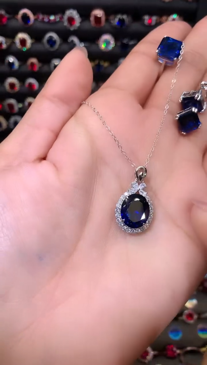【闪购商品】蓝宝石吊坠(赠链)银S925镶嵌1