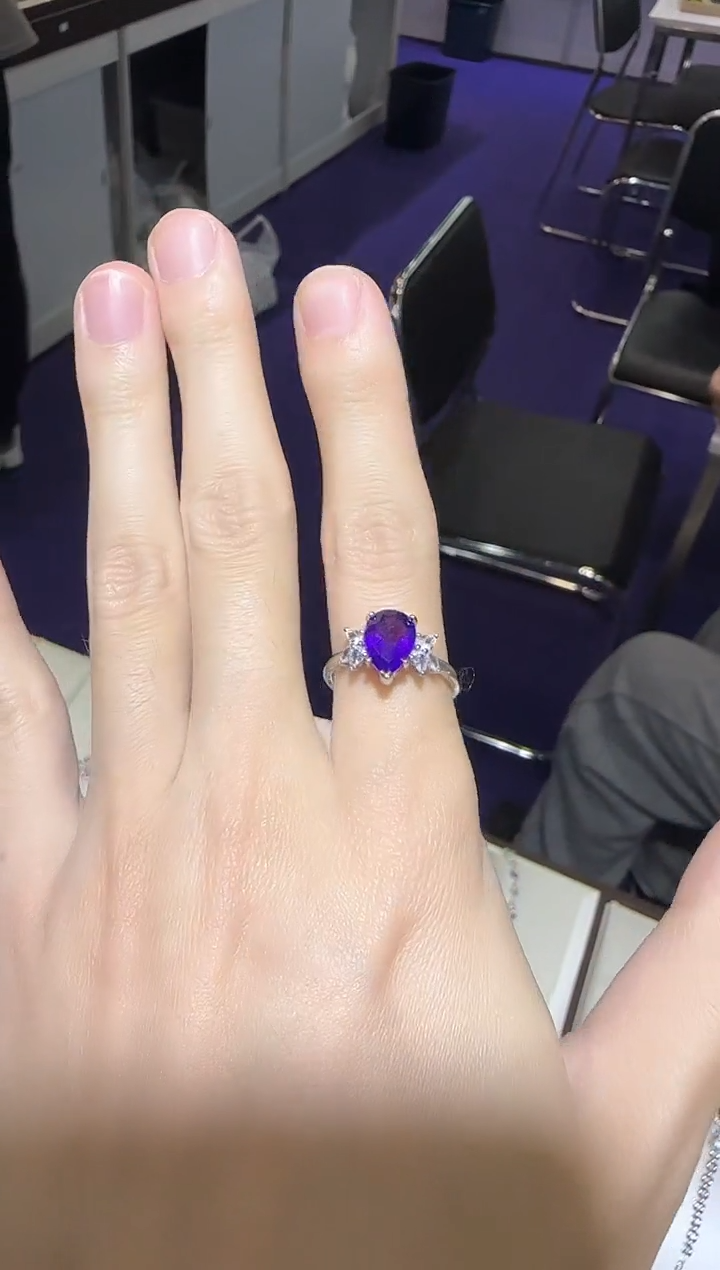 【闪购商品】紫晶戒指银S925镶嵌6mm简约