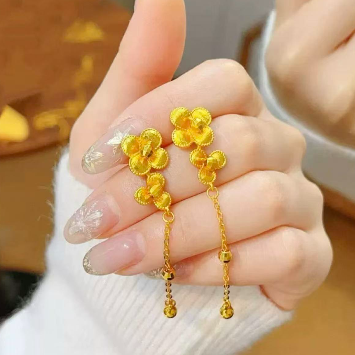 精工高版本丝绸双生花耳环