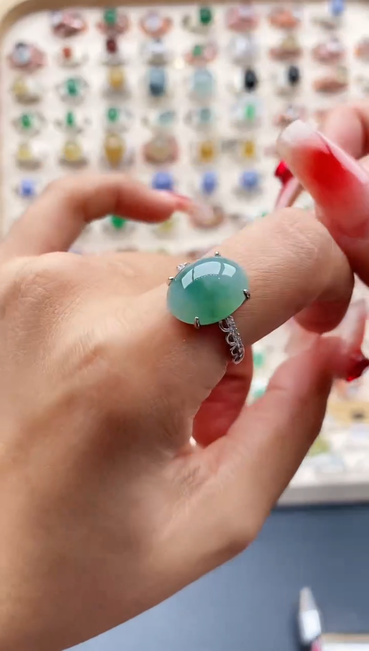 【闪购商品】翡翠戒指银S925镶嵌缅甸天然A货翡翠333  10+5