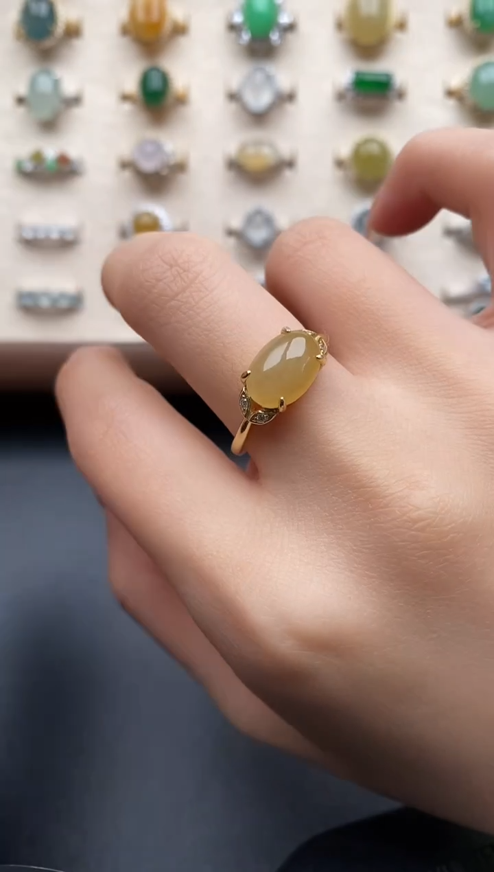 银S925镶嵌戒指翡翠一物一证一礼盒