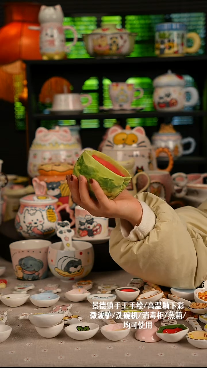 陶瓷无盖款景德镇高温釉下彩纯手绘创意瓷 默认微瑕 不退不换