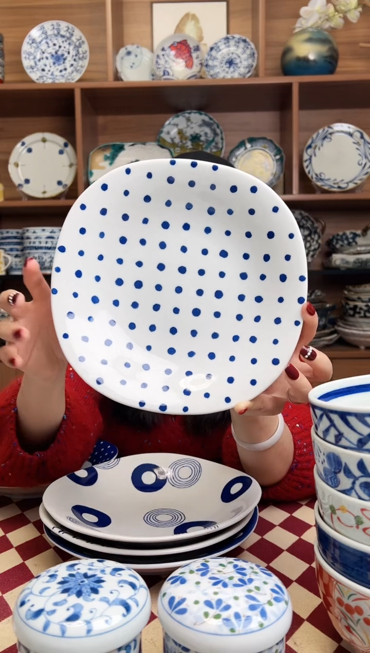 【闪购商品】瓷片Indigo 白底蓝点圆角盘