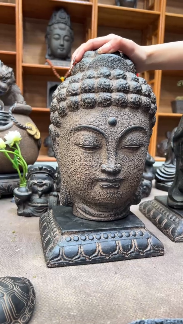 陶土大佛首+莲花底座
