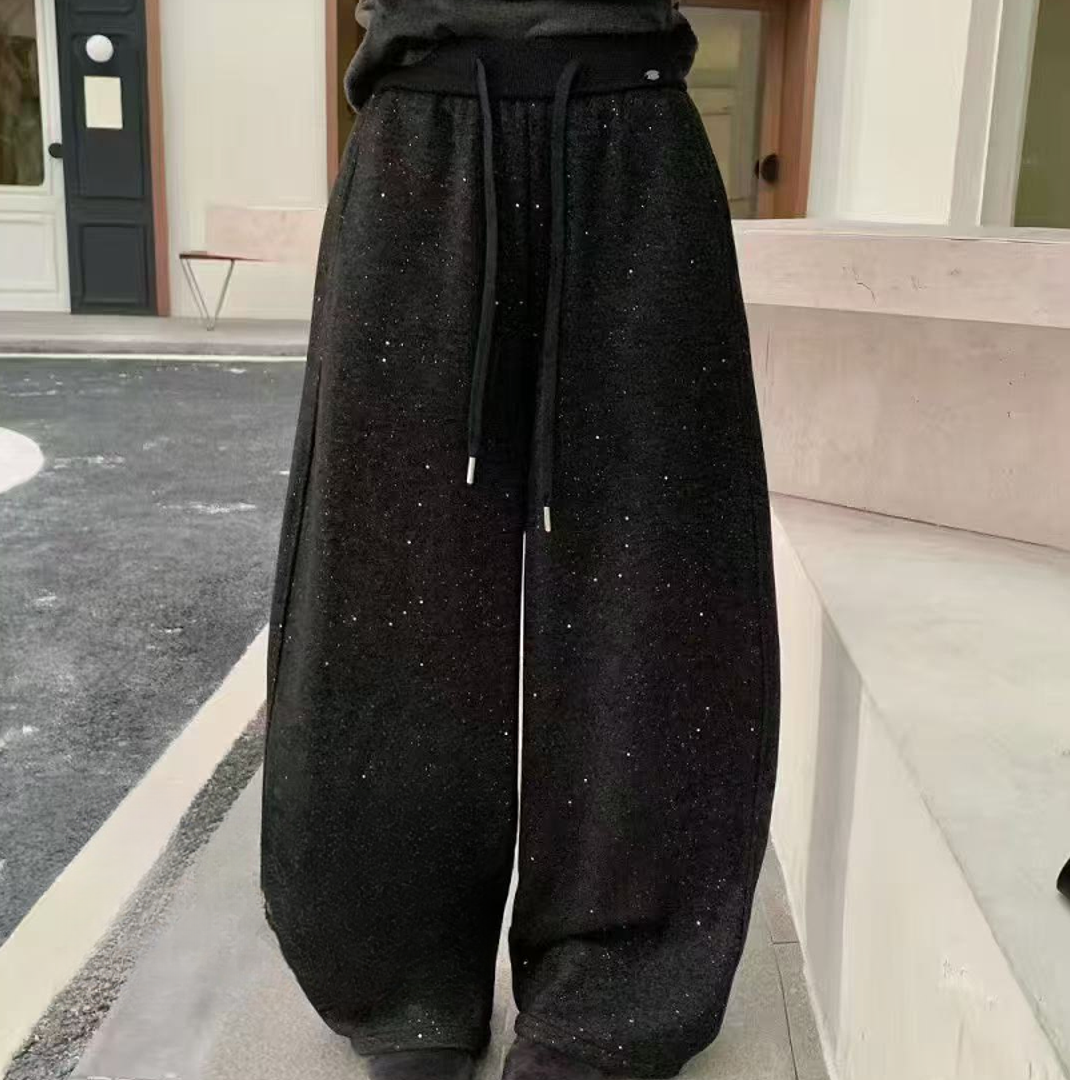 【666】1127/8399/1150 新款抽绳亮片高腰显瘦加厚休闲裤