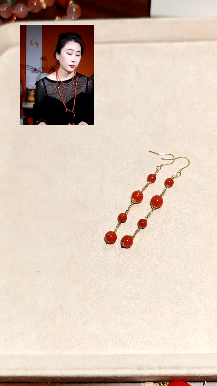 银S925镶嵌耳环南红玛瑙柿子红