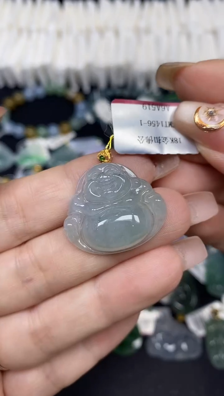 吊坠(不含链)18K金镶嵌翡翠佛公18K金扣镶嵌@@CMT1456-11