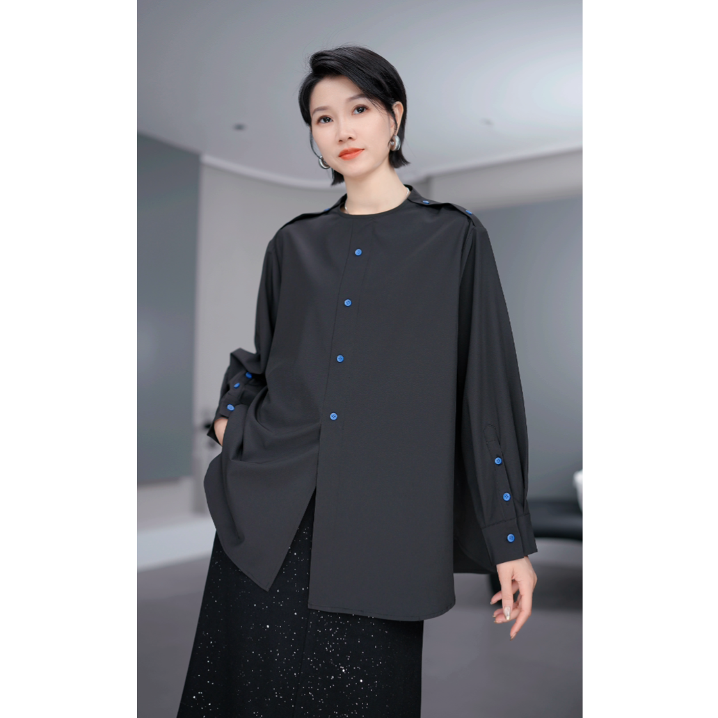 鑫鑫2025秋季新款小众高级感韩系简约百搭巨好看拼接衬衫33383