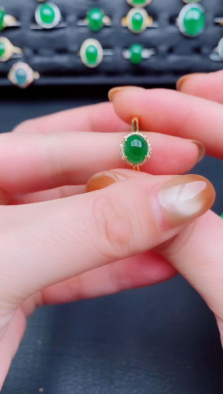 【闪购商品】翡翠戒指银S925镶嵌天然a货翡翠96