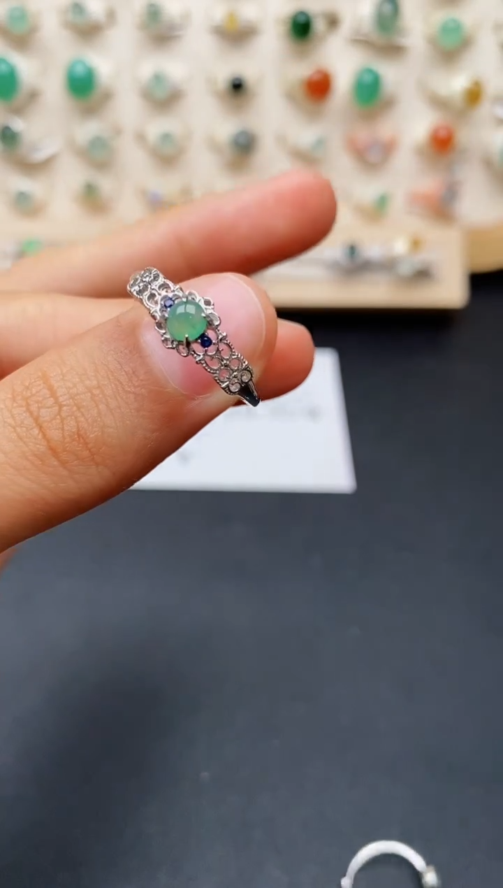 【闪购商品】翡翠戒指银S925镶嵌缅甸翡翠