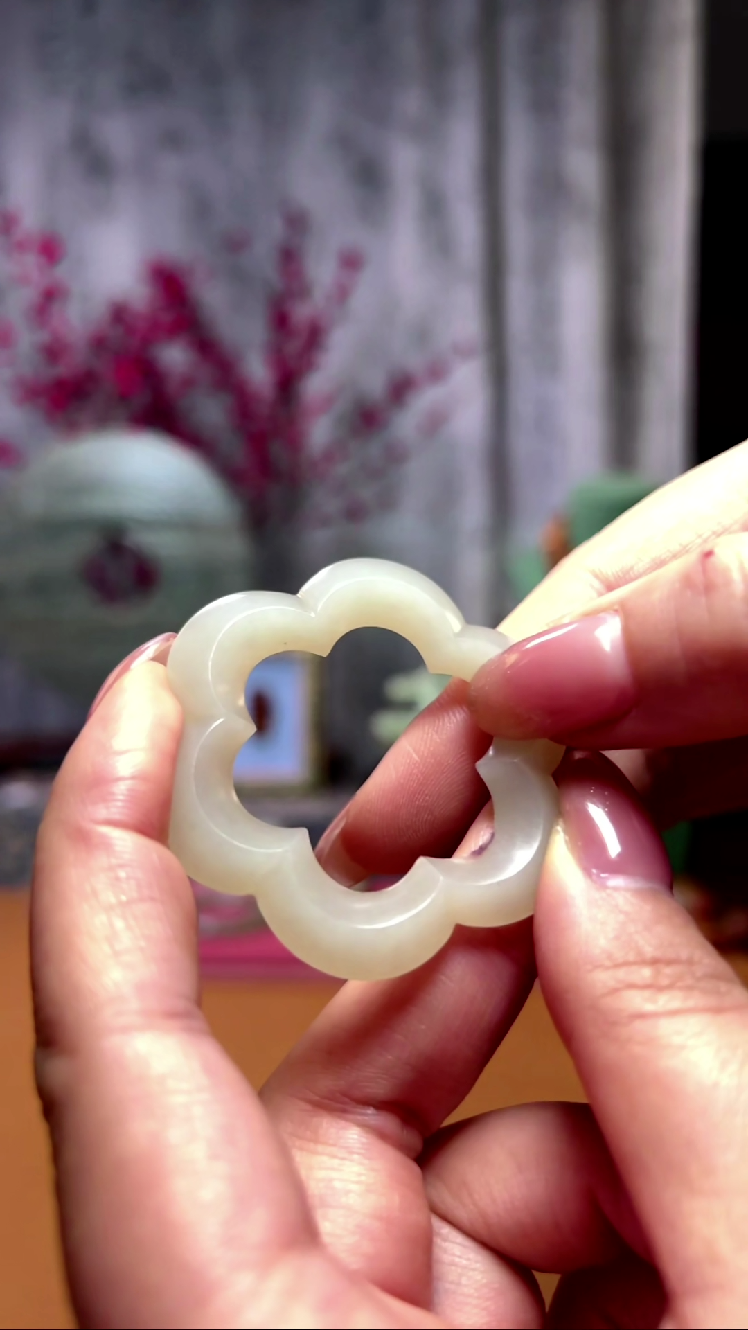 未镶嵌和田玉（糖玉）挂件海棠环挂件