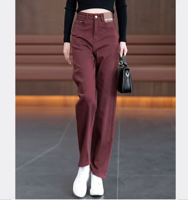  8068#腰头字母黄标直筒休闲裤女