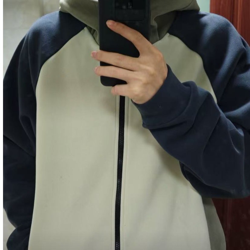 重新家 重磅慕斯绒 撞色拼接 外套