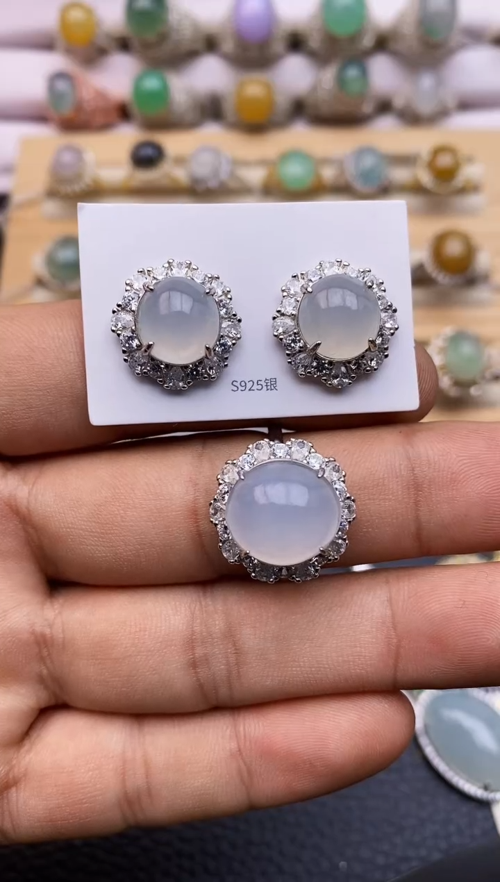 【闪购商品】翡翠戒指银S925镶嵌福利两件套5558