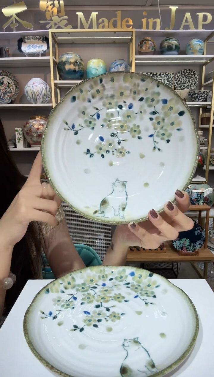 陶瓷花见猫深盘22cm一支