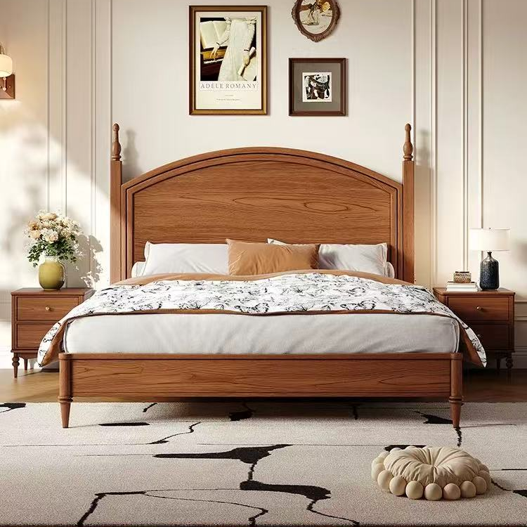 纯实木床中古风小户型1米8双人床主卧室简约美式复古1米5单人床