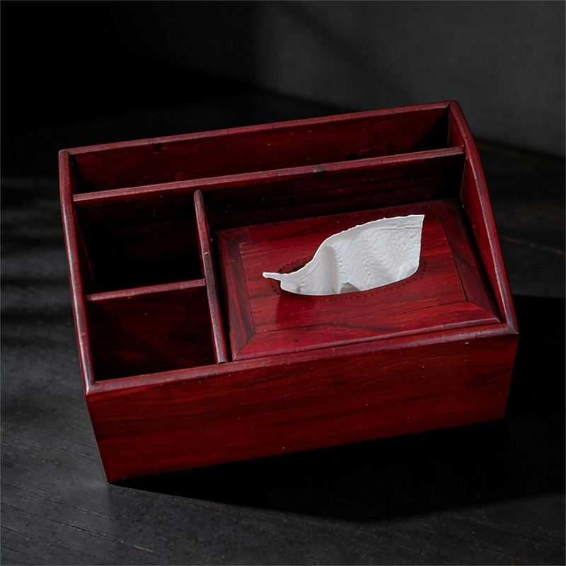 酸枝木桌面多功能纸巾收纳盒中式整理盒家用木质榫卯复古