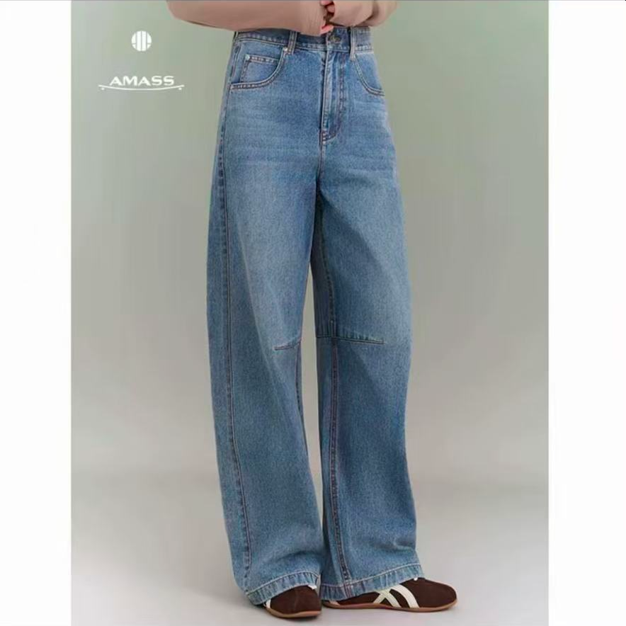 AMASS/阿玛施高腰百搭显瘦水洗美式休闲复古小弯刀牛仔裤510077