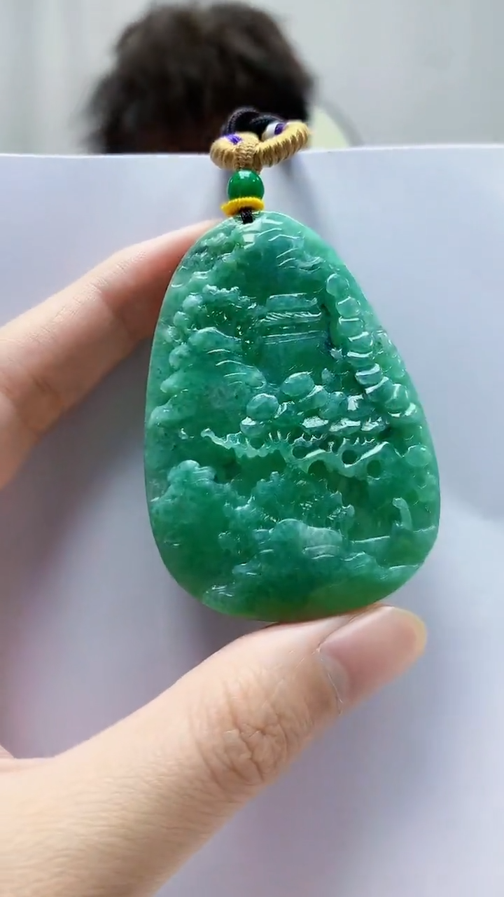 未镶嵌定制翡翠4688zm-毛货挂件26山水